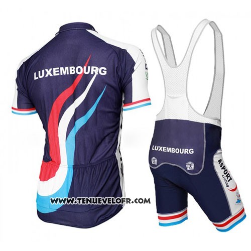 2016 Maillot Ciclismo Luxembourg Bleu et Blanc Manches Courtes et Cuissard